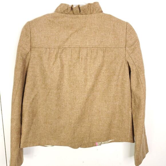J Crew Blazer WOmens 2 Ruffle Collar Wool Asymmetric Open Twee French Tan Girly - Picture 8 of 8